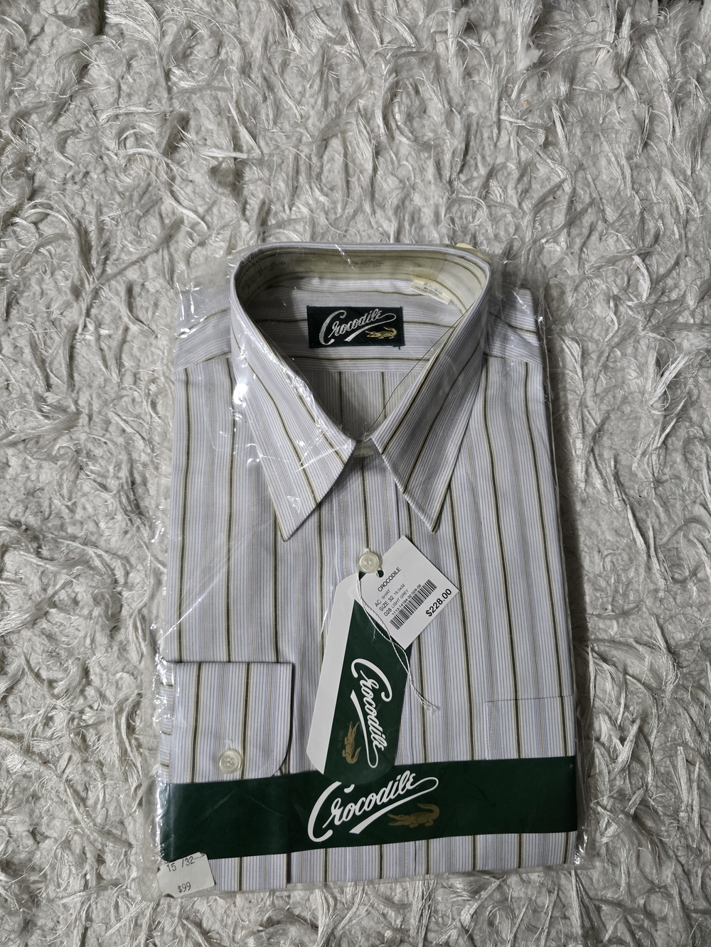 Vintage Crocodile Men’s Dress Shirt 15 1/2 32 White Striped NOS Long Sleeve